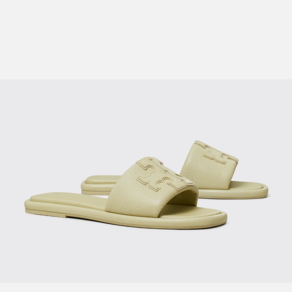 New Tory Burch Double T sport slide tumbled leather sandals - 8.5